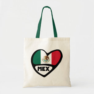 Mexico Country Code Flag Heart, MEX Tote Bag