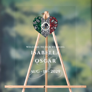 Mexico Couple Heart Wedding Welcome Acrylic Sign