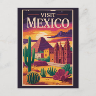 Mexico Culture Illustration Travel Art Vintage Postcard