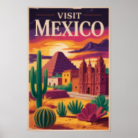 Mexico Culture Illustration Travel Art Vintage