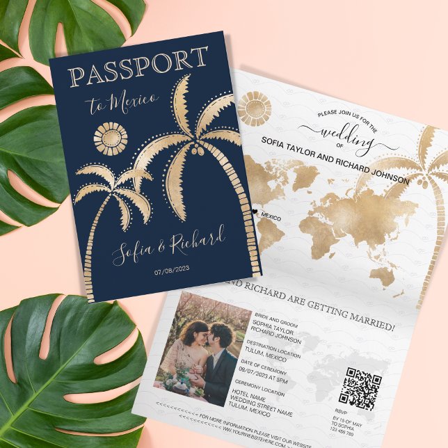 Mexico Destination Wedding Passport World QR Code Invitation (Creator Uploaded)