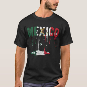 Mexico Dripping Flag Football Soccer T-Shirt