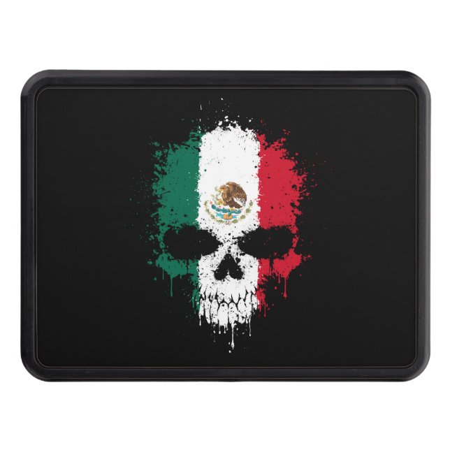 Mexico Dripping Splatter Skull Trailer Hitch Cover (Front)