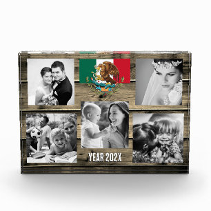 Mexico family photo block,  Mexican flag, wood Block
