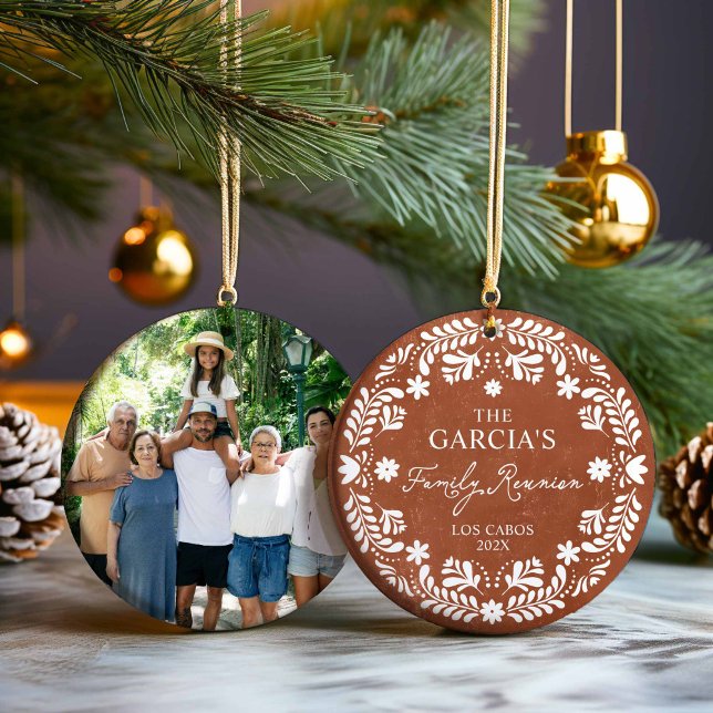 Mexico Family Reunion Photo Ornament (Terracotta Talavera  Mexican Theme Family Reunion Christmas Ornament)