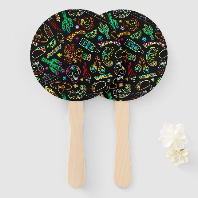 Mexico Fiesta Pattern  Hand Fan (Front and Back)