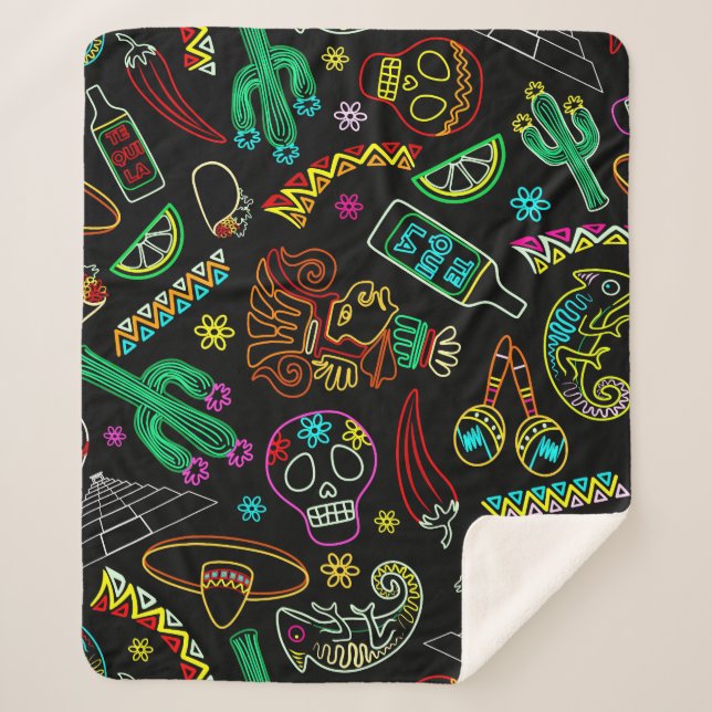 Mexico Fiesta Pattern  Sherpa Blanket (Front)
