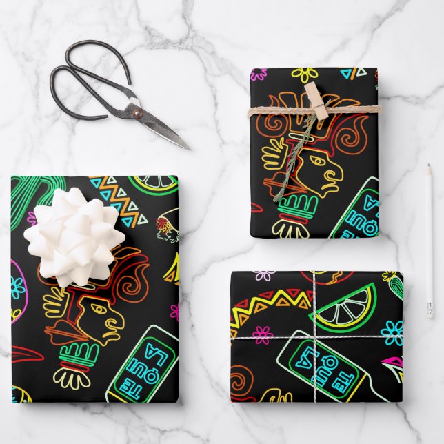 Mexico Fiesta Pattern  Wrapping Paper Sheet (Front)