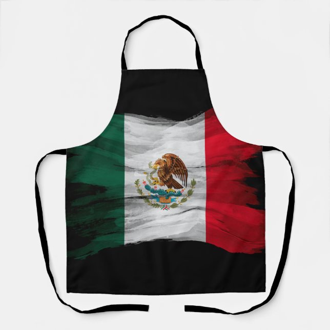 Mexico flag brush stroke, national flag apron (Front)