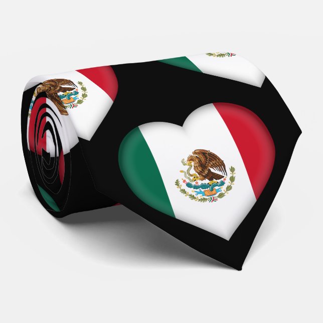 Mexico Flag Colours Heart Pattern Neck Tie (Rolled)