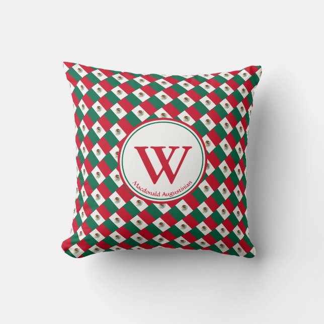 MEXICO FLAG Custom Monogram Add Your Name Throw Pillow (Front)