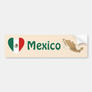 Mexico Flag Heart + Map Bumper Sticker