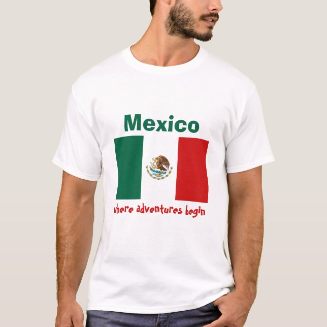 Mexico Flag + Map + Text T-Shirt (Front)