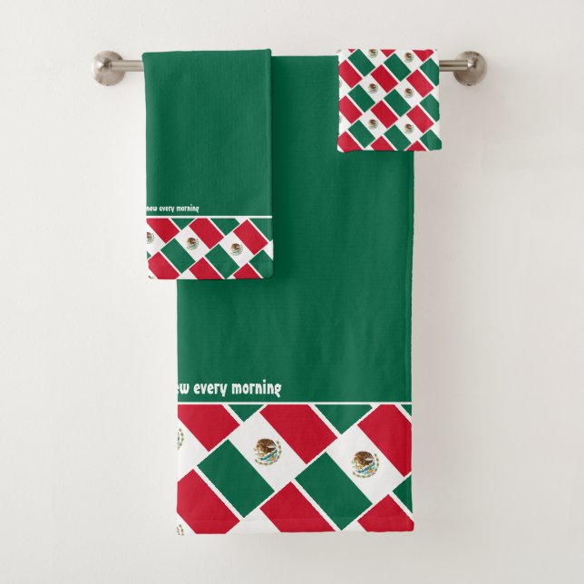 MEXICO FLAG Personalized Scripture GREEN Bath Towel Set (Insitu)