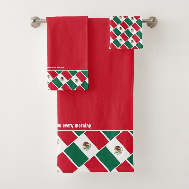 MEXICO FLAG Personalized Scripture RED Bath Towel Set (Insitu)