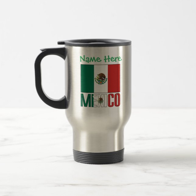 Mexico Flag Personalized Travel Mug (Left)