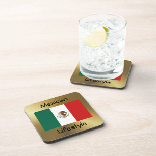 Mexico Flag+Text Coaster