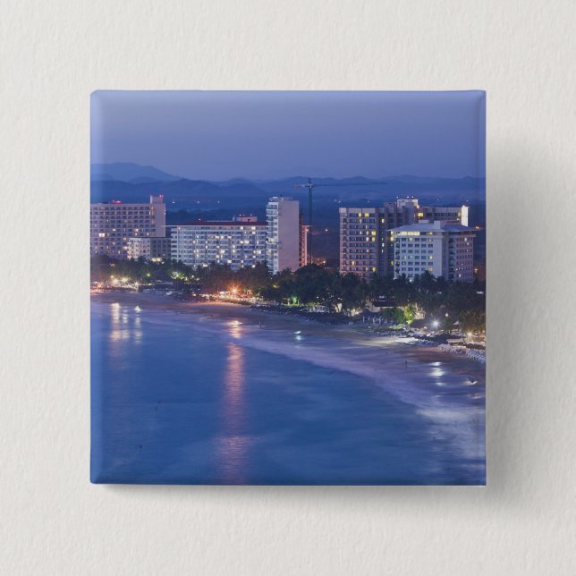 Mexico, Guerrero, Ixtapa. Ixtapa Hotels along 2 Inch Square Button (Front)