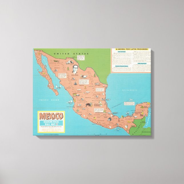 Mexico - Headline-Focus Wall Map Canvas Print (Front)