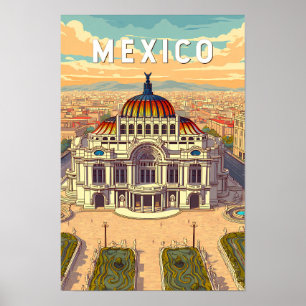 Mexico Illustration Travel Art Vintage Poster