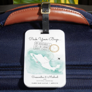 Mexico Map   Cabo   Destination Wedding Invitation Luggage Tag