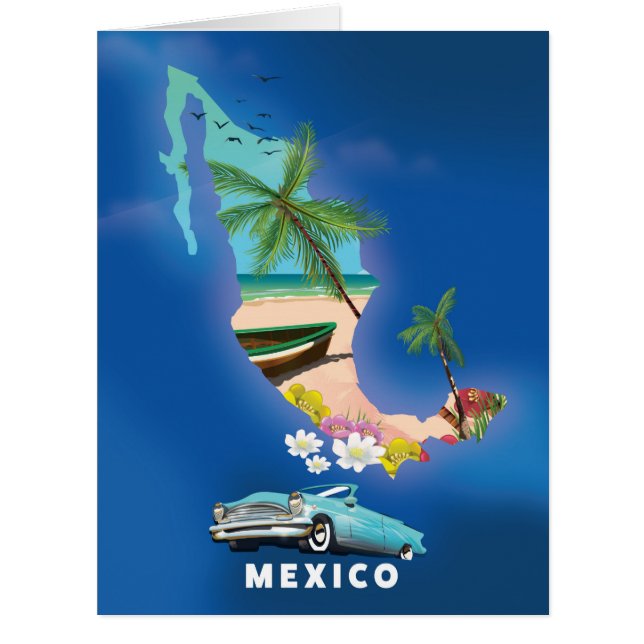 Mexico Map Illustration travel poster. (Front)