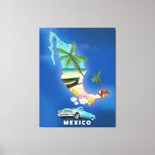 Mexico Map Illustration travel poster. Canvas Print
