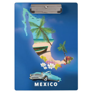 Mexico Map Illustration travel poster. Clipboard