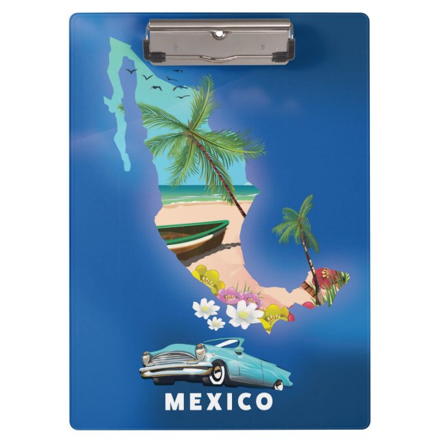 Mexico Map Illustration travel poster. Clipboard (Front)