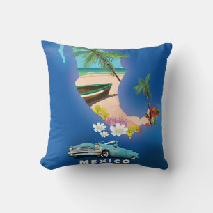 Mexico Map Illustration travel poster. Throw Pillow