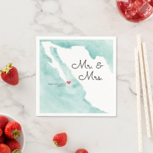 Mexico Map Mr & Mrs Destination Wedding Napkin