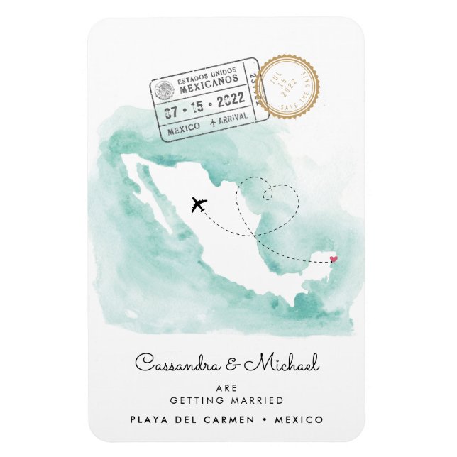 Mexico Map | Playa del Carmen Destination Wedding Magnet (Vertical)