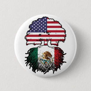 Mexico Mexican American USA Tree Roots Flag 2 Inch Round Button