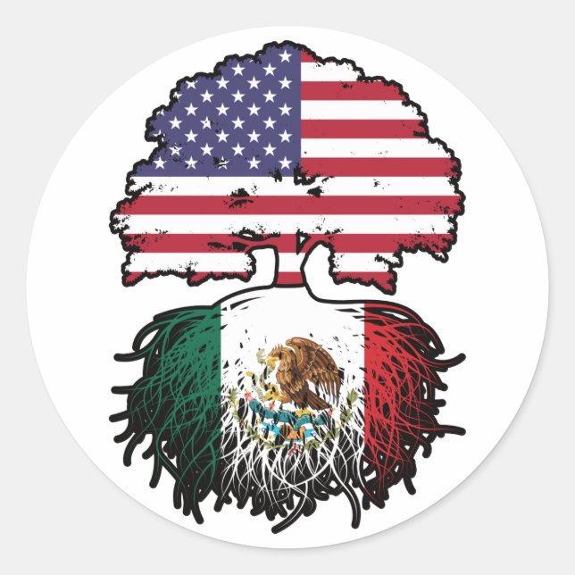 Mexico Mexican American USA Tree Roots Flag Classic Round Sticker (Front)
