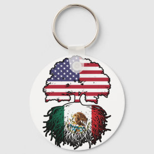 Mexico Mexican American USA Tree Roots Flag Keychain