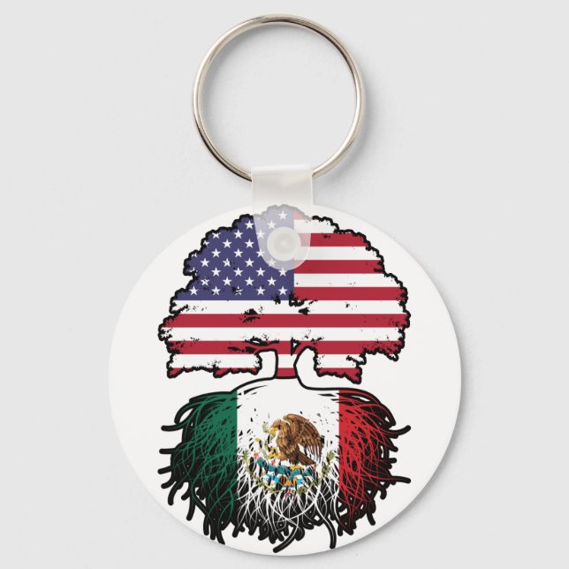 Mexico Mexican American USA Tree Roots Flag Keychain (Front)