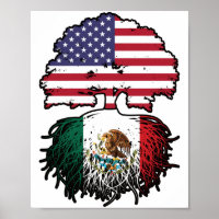 Mexico Mexican American USA Tree Roots Flag