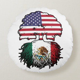 Mexico Mexican American USA Tree Roots Flag Round Pillow