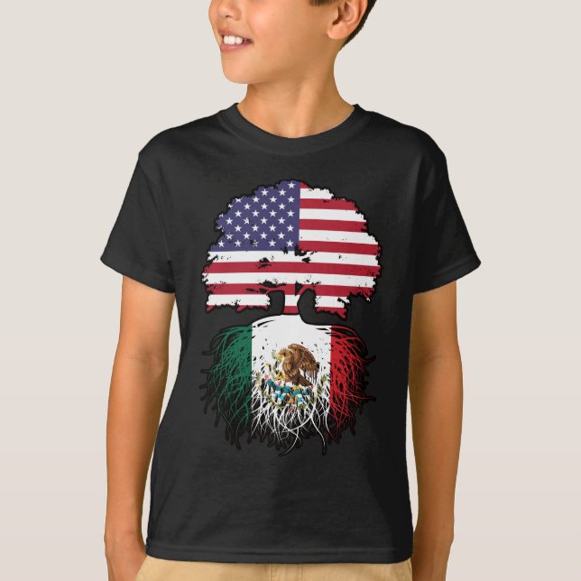 Mexico Mexican American USA Tree Roots Flag T-Shirt (Front)