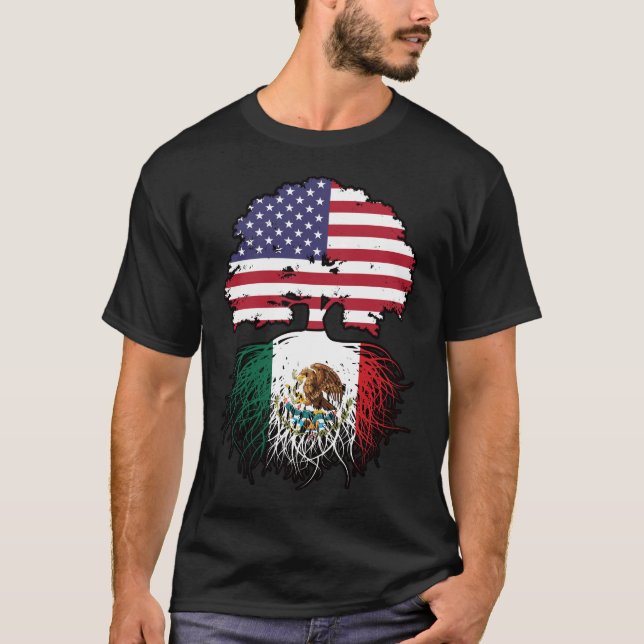 Mexico Mexican American USA Tree Roots Flag T-Shirt (Front)
