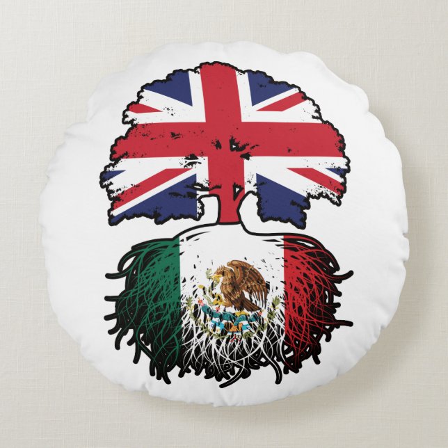 Mexico Mexican British UK Tree Roots Flag Round Pillow (Front)