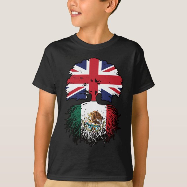 Mexico Mexican British UK Tree Roots Flag T-Shirt (Front)