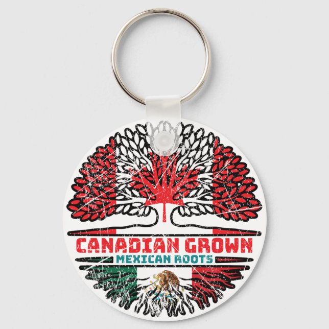 Mexico Mexican Canadian Canada Tree Roots Flag Keychain (Front)