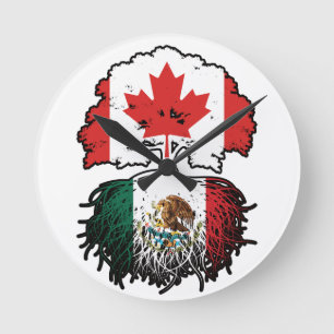 Mexico Mexican Canadian Canada Tree Roots Flag Round Clock