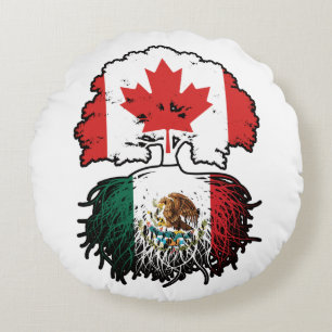 Mexico Mexican Canadian Canada Tree Roots Flag Round Pillow