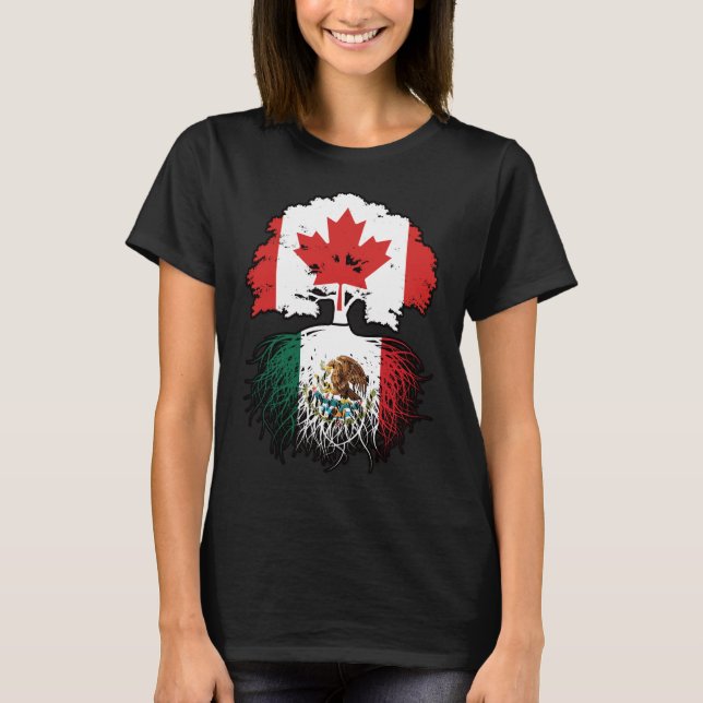 Mexico Mexican Canadian Canada Tree Roots Flag T-Shirt (Front)
