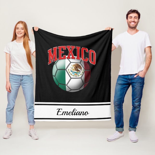 Mexico Mexican Flag Soccer Ball | Name Fleece Blanket (In Situ)