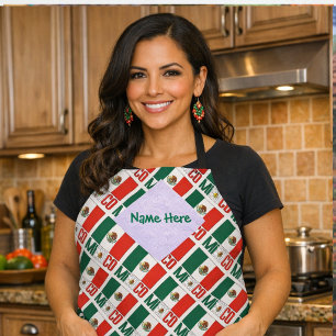 Mexico Mexican Flag Tiled Green Personalized  Apron