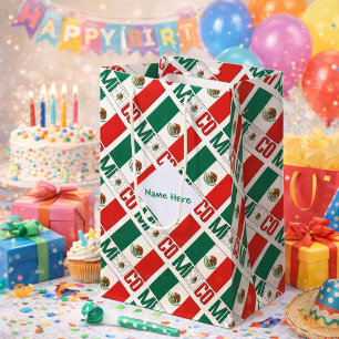 Mexico Mexican Flag Tiled Green Personalized  Medium Gift Bag