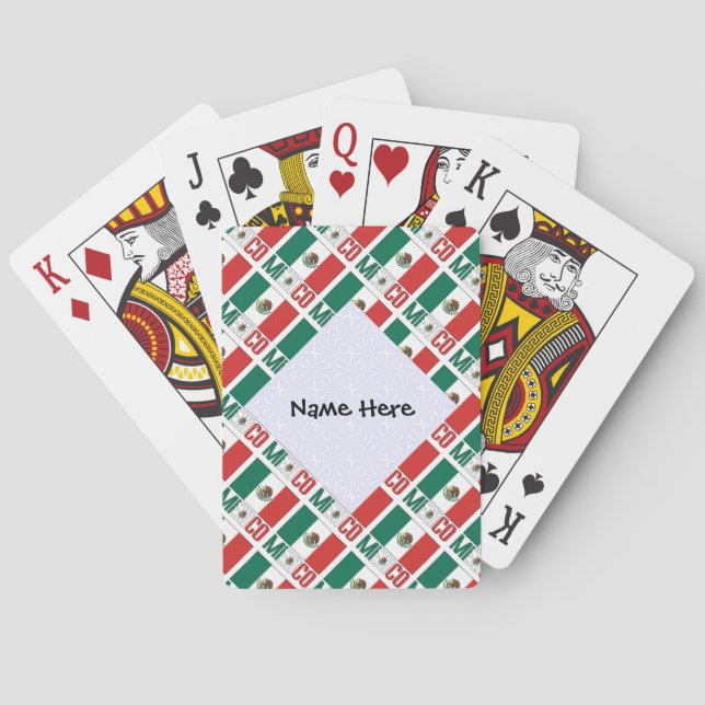 Mexico Mexican Flag Tiled Personalized Name Playing Cards (Back)